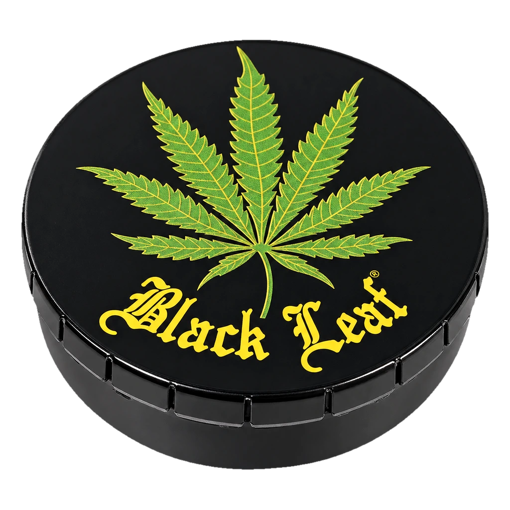 Black Leaf – Scatolina clic-clac in metallo nera con foglia – Ø 65 mm