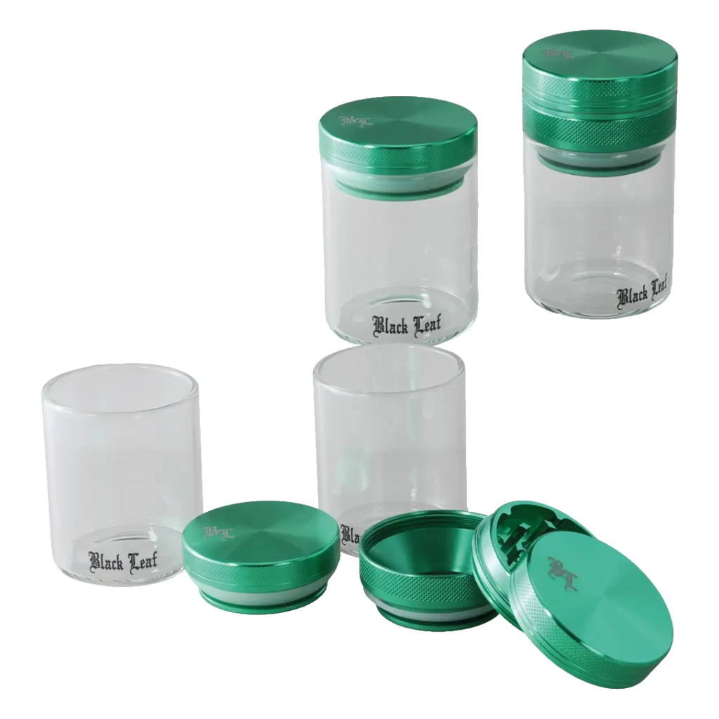 Black Leaf – Grinder in alluminio 3 parti con contenitori in vetro, verde 50 mm