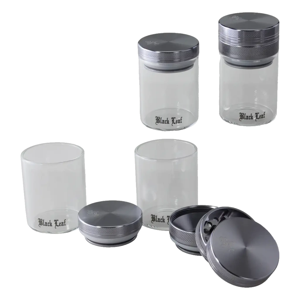 Black Leaf – Grinder in alluminio 3 parti con contenitori in vetro, grigio 50 mm