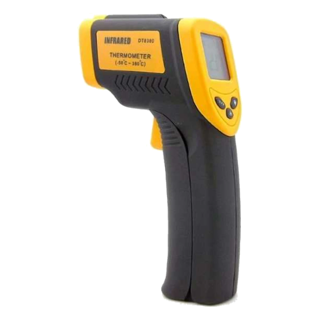 Termometro a infrarossi giallo e nero con puntatore laser